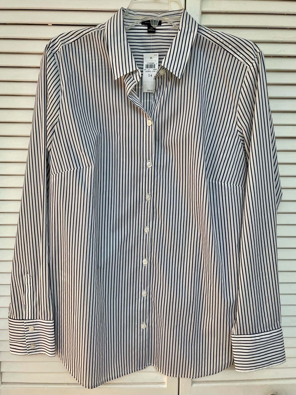 Classic Women’s Dark Blue/White Striped Button-Down Shirt